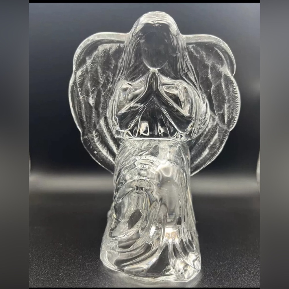 Vtg Crystal Votive Holder KNEELING PRAYING ANGEL 1990s DePlomb USA holiday pray